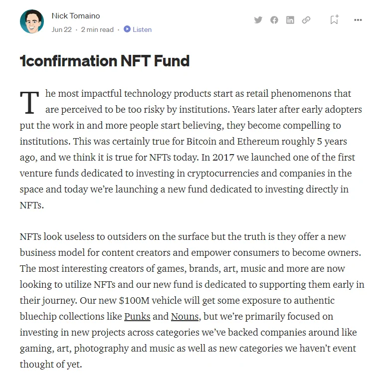1confirmation thành lập quỹ đầu tư NFT