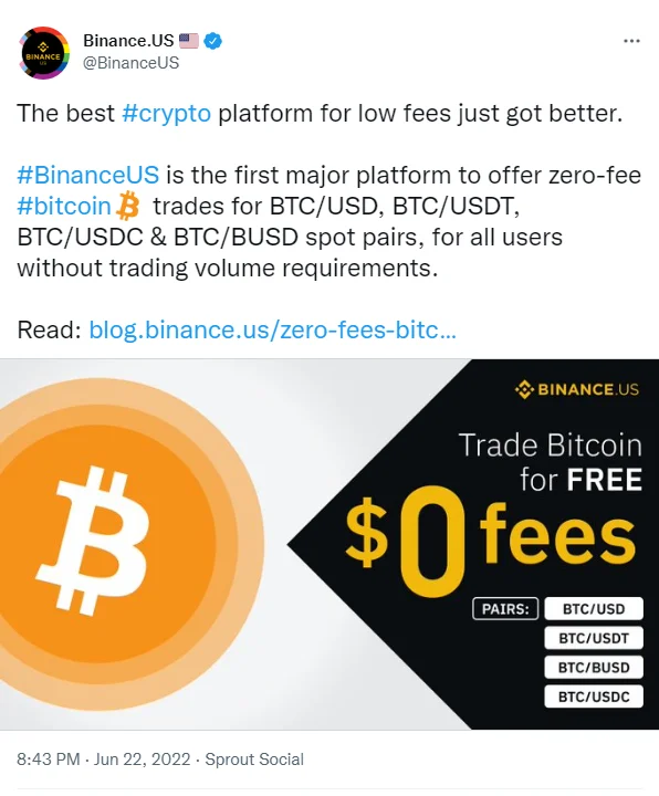 Binance US miễn phí giao dịch Bitcoin