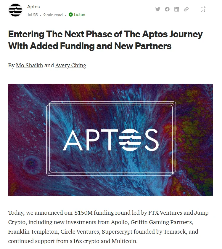 Aptos Labs huy động thành công 150 triệu USD từ Series A