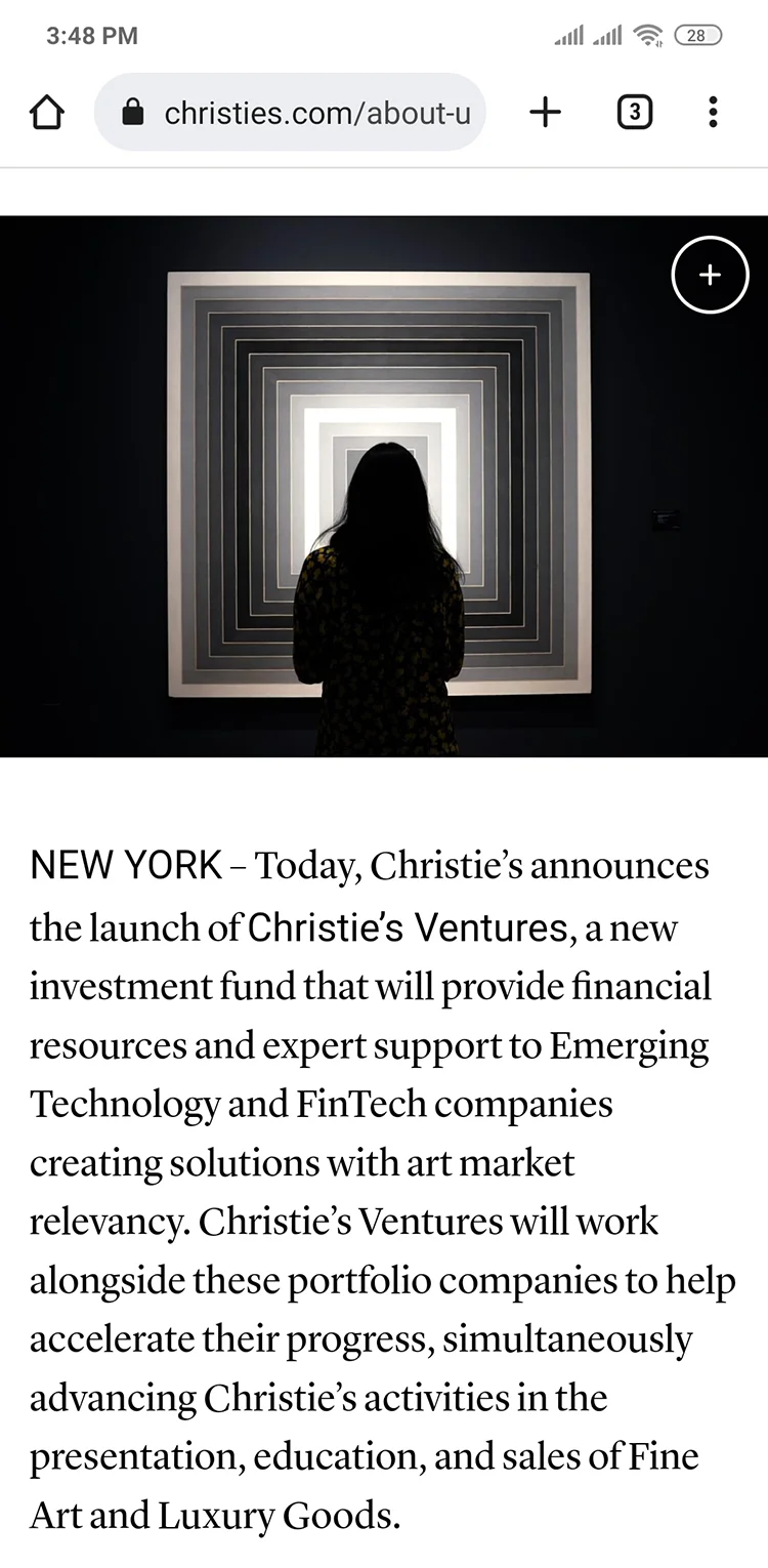 Nhà đấu giá Christie's thành lập quỹ đầu tư web3 Christie's Ventures