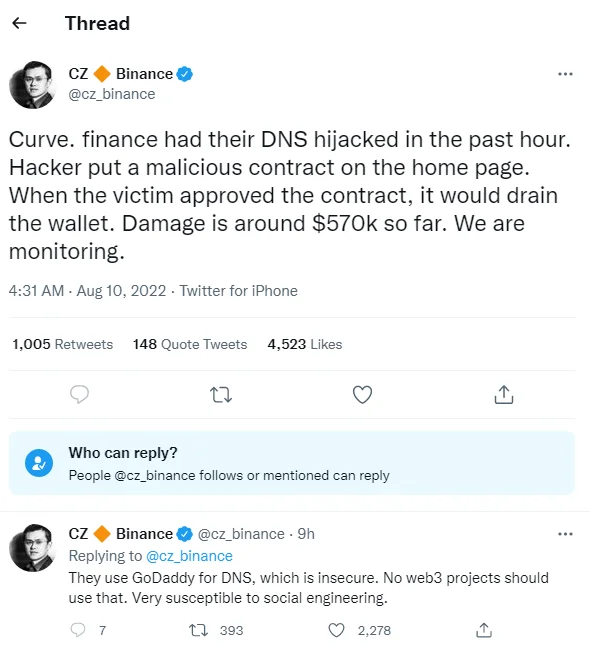 Curve Finance bị tấn công giả mạo DNS, thiệt hại khoảng 570.000 USD