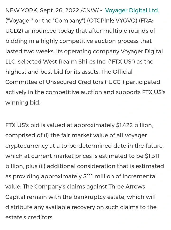FTX chi 1,4 tỉ USD mua tài sản của Voyager Digital