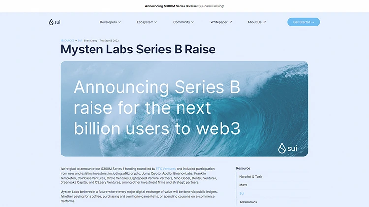 Mysten Labs huy động thành công 300 triệu USD