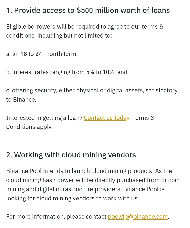 Binance công bố khoản vay 500 triệu USD cho thợ đào Bitcoin