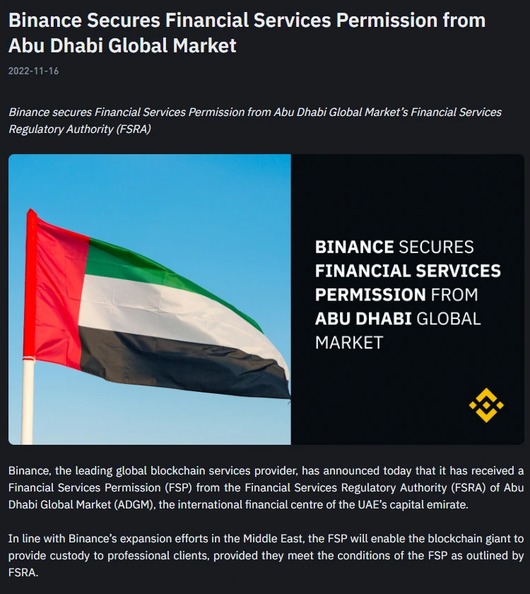 Binance nhận giấy phép hoạt động tại Abu Dhabi
