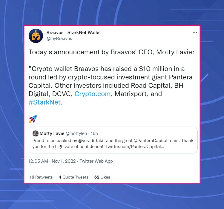Braavos huy động 10 triệu USD phát triển ví crypto trên StarkNet