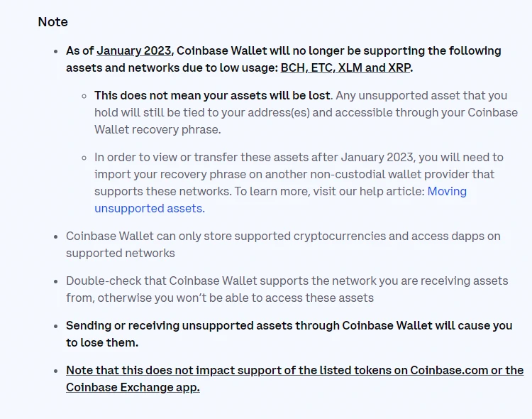 Coinbase Wallet ngừng hỗ trợ BCH, ETC, XLM và XRP
