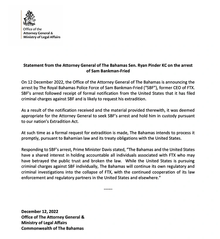 Thông báo của Văn phòng Tổng chưởng lý Bahamas