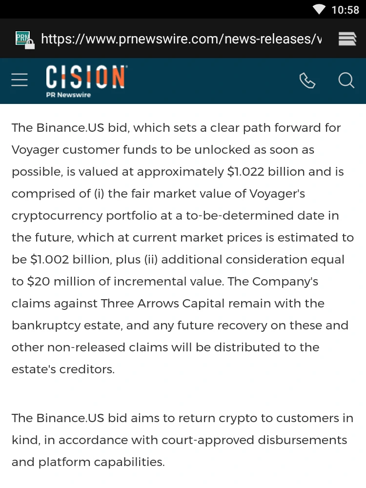Voyager thông báo đồng ý bán lại tài sản cho Binance US