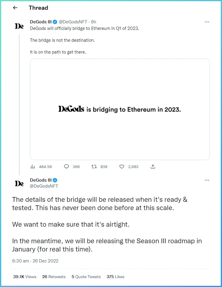 DeGods thông báo sẽ kết nối với Ethereum