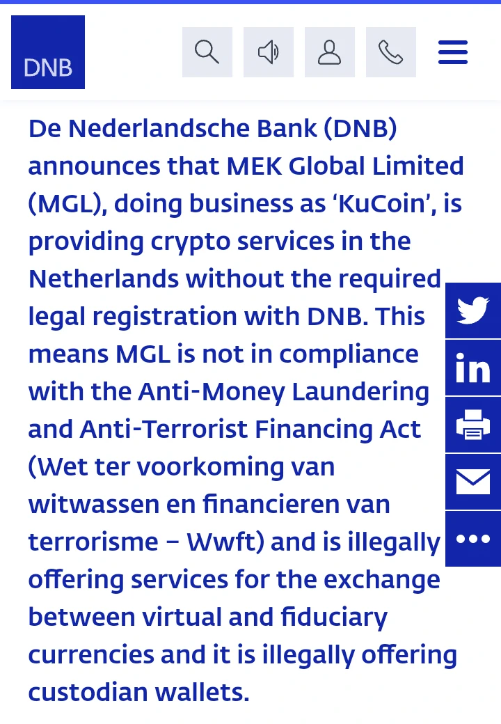 DNB tố KuCoin hoạt động chui tại Hà Lan