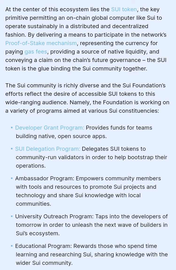 Sui Foundation công bố kế hoạch phân phối token SUI