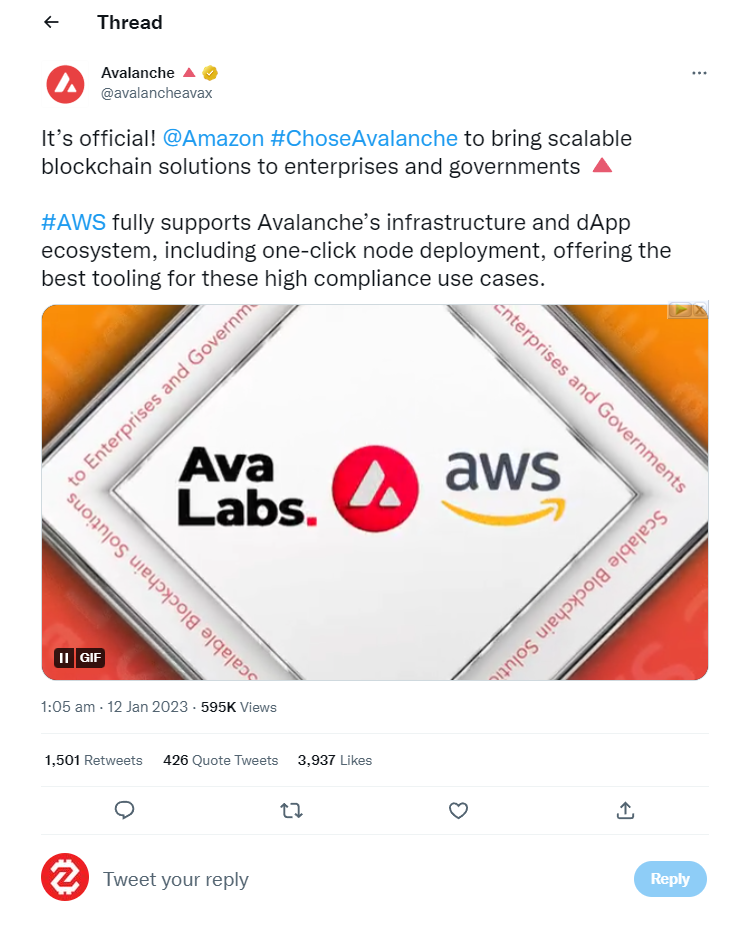 Amazon Web Services ký thỏa thuận hợp tác với Ava Labs