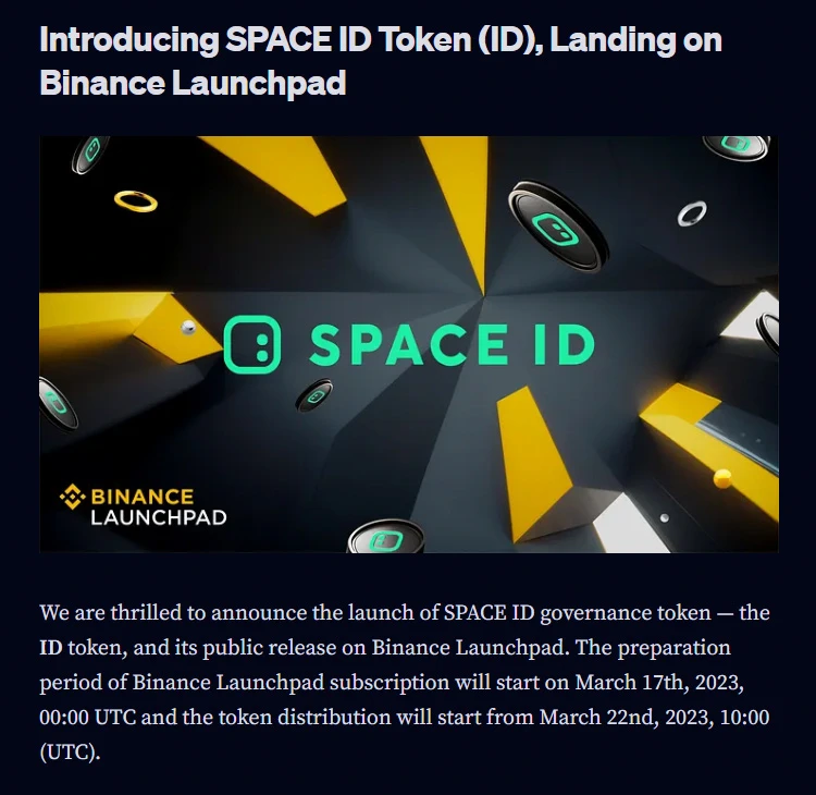 SPACE ID ra mắt token ID, sắp có mặt trên Binance Launchpad