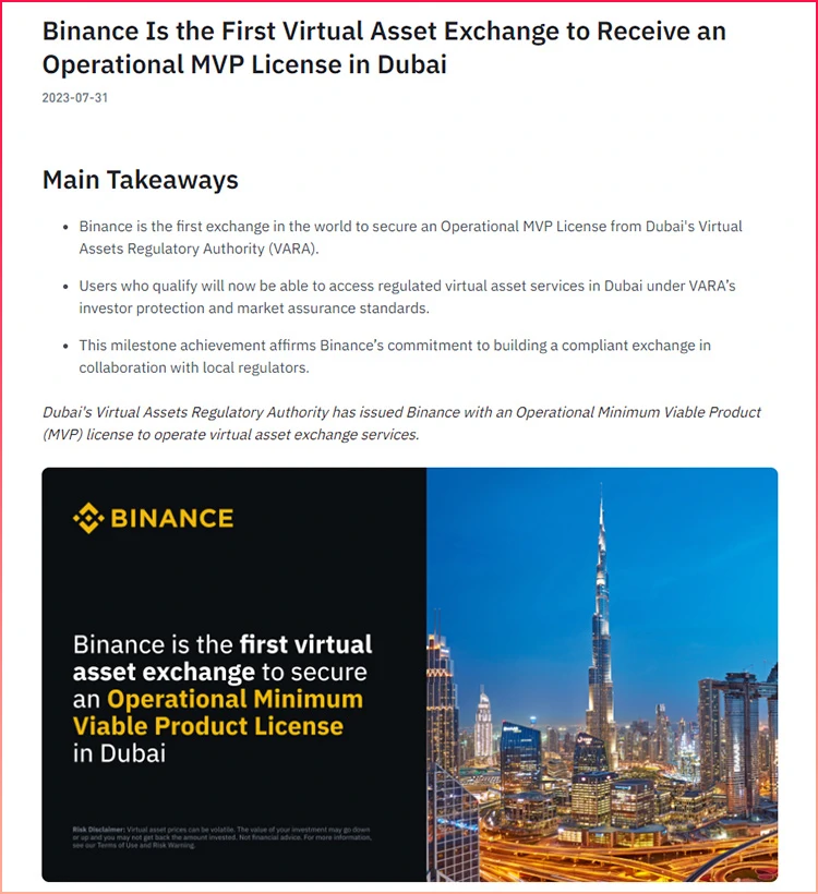 Sàn giao dịch crypto Binance nhận giấy phép tại Dubai