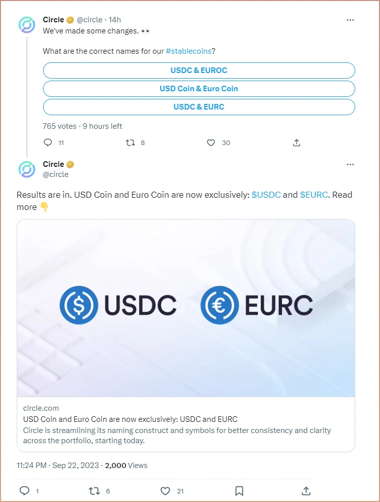 Circle đổi tên USD Coin và Euro Coin thành USDC và EURC
